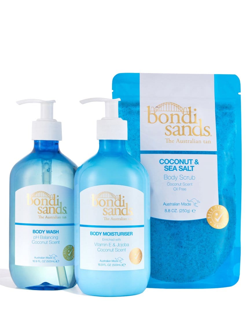 Coconut Bodycare Bundle Containing Tropical Rum Body Wash, Moisturiser and Sea Salt Exfoliator