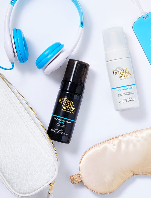 Bondi Sands Self Tan Eraser Miniature and Self Tanning Foam Dark Miniature Flatlay