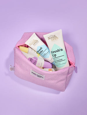 Everyday Skincare Cosmetic Bag - Lifestyle image with skincare collection