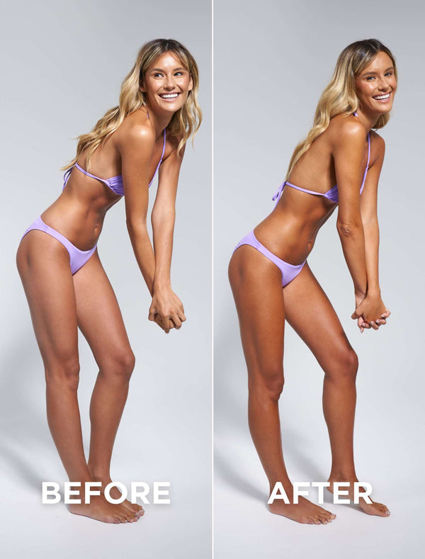 Bondi Sands Technocolor Magenta 1 Hour Express Self Tanning Foam Before and After on a Fair Skinned Model